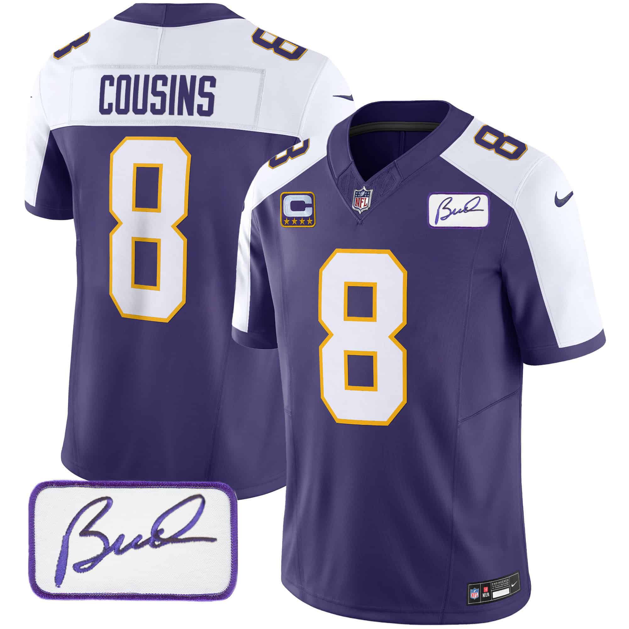 Men Minnesota Vikings 8 Cousins Purple 2024 Nike Bud Grant Patch Classic Limited NFL Jersey